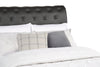 Tulsa Upholstered Platform Bed in Grey Vegan-Leather Fabric, Button Tufted - King Size  | Lit plateforme rembourré Tulsa en tissu de cuir végétalien gris avec capitonnage à boutons - format très grand lit