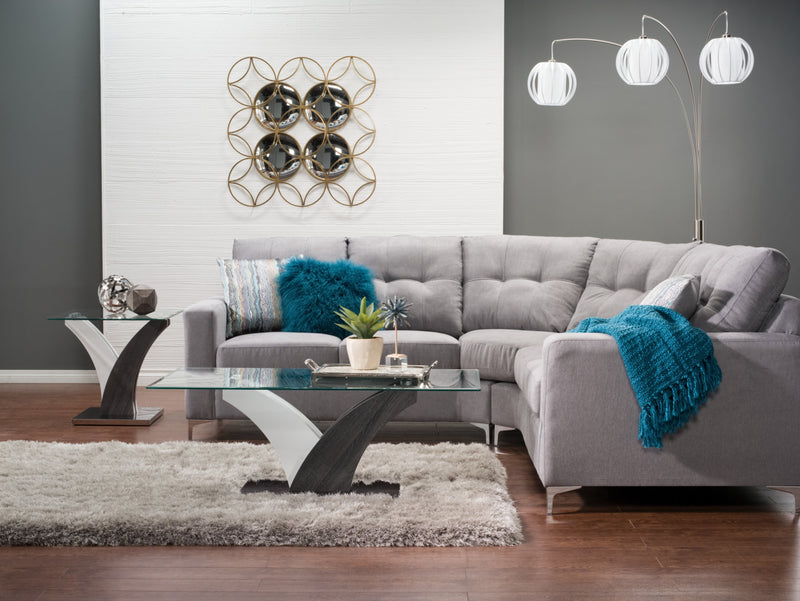 Tuxedo 24\" Modern Glass Top End Table - White and Grey with Metal Base