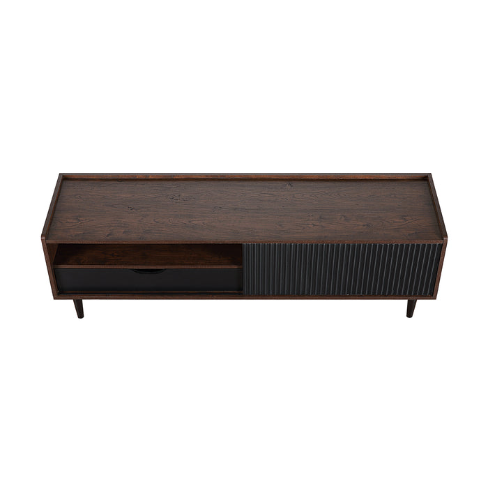 Manhattan Comfort Duane 59.25\" Modern Ribbed TV Stand - Dark Brown & Black