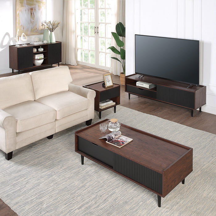 Manhattan Comfort Duane 59.25\" Modern Ribbed TV Stand - Dark Brown & Black