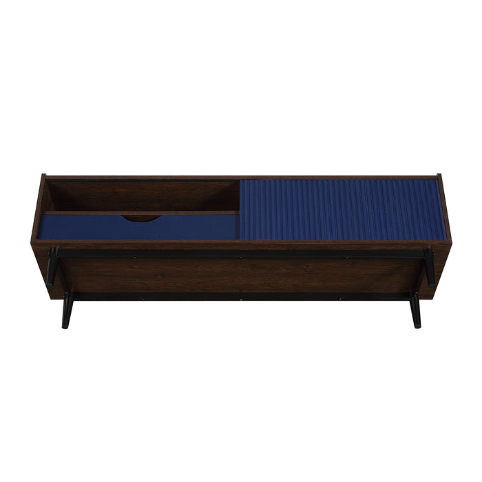Manhattan Comfort Duane 59.25\" Modern Ribbed TV Stand - Dark Brown & Navy Blue