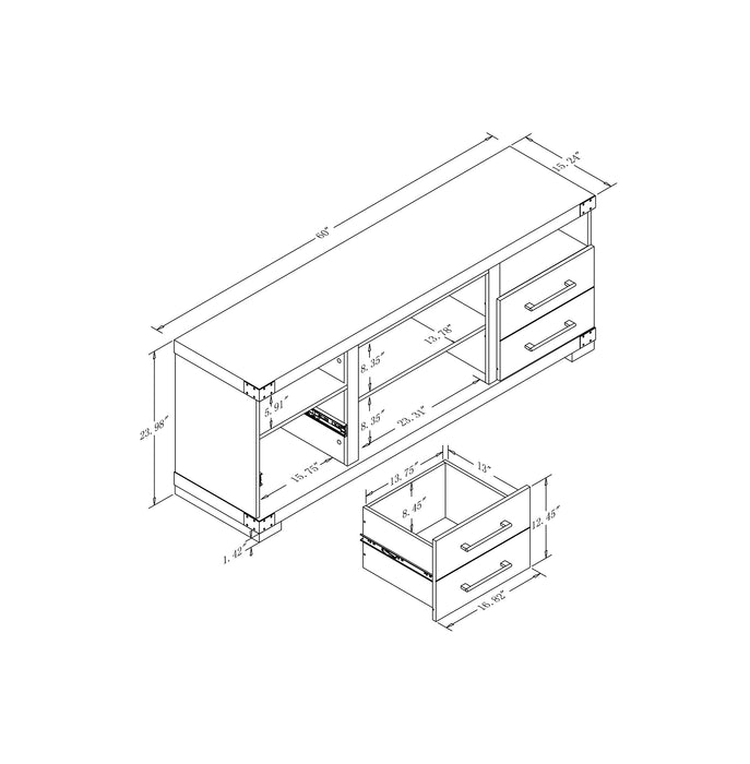Manhattan Comfort Richmond 60\" TV Stand with 2 Drawers & 4 Shelves - Grey