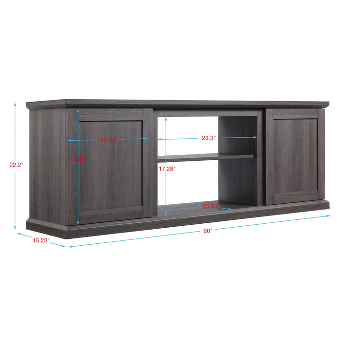 Manhattan Comfort Franklin 60\" TV Stand with 2 Doors & Open Shelves - Heavy Brown