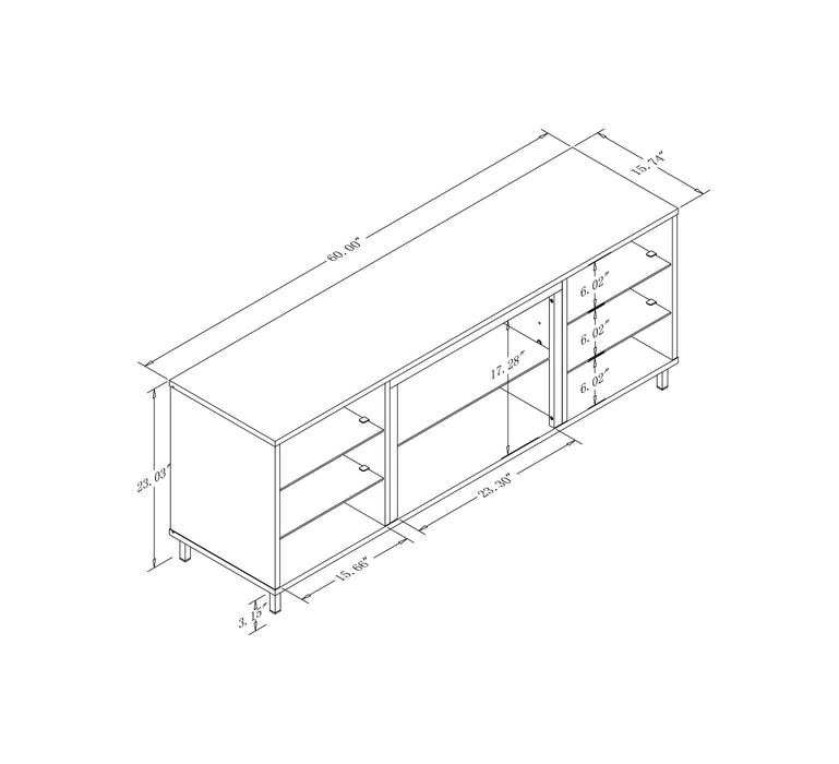 Manhattan Comfort Brighton 60\" TV Stand with Glass Shelves & Media Wire Management - Grey