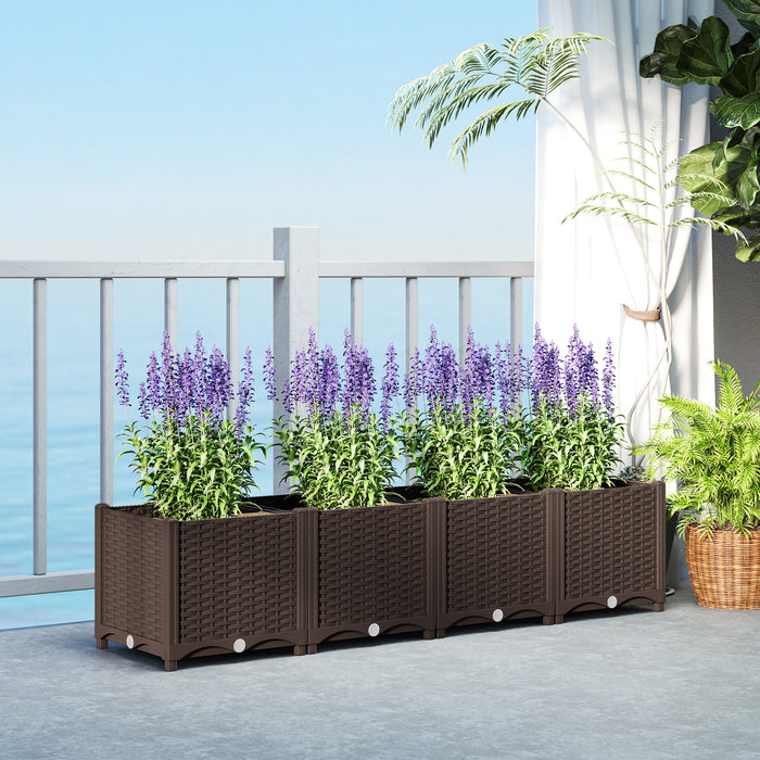 Outsunny Plastic Garden Bed W/drainage Holes, 63\" X 15.7\" X 14.6\", Brown