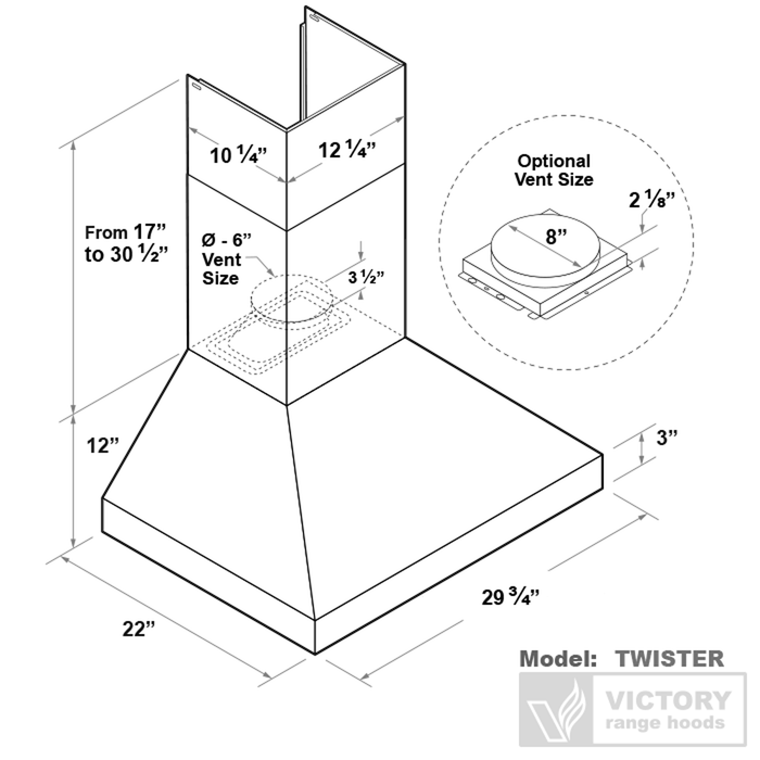 Victory 30\" 750 CFM Wall-Mount Range Hood Stainless Steel - Twister-30