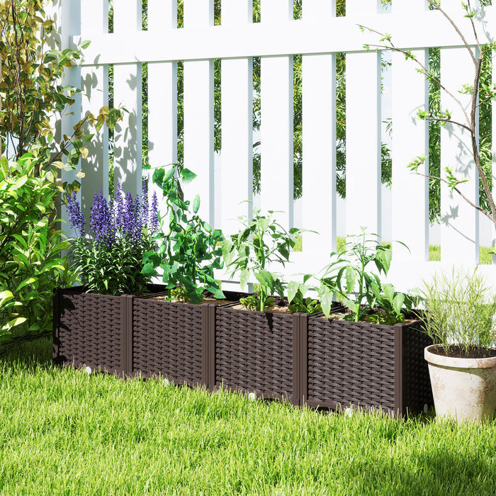 Outsunny Plastic Garden Bed W/drainage Holes, 63\" X 15.7\" X 14.6\", Brown