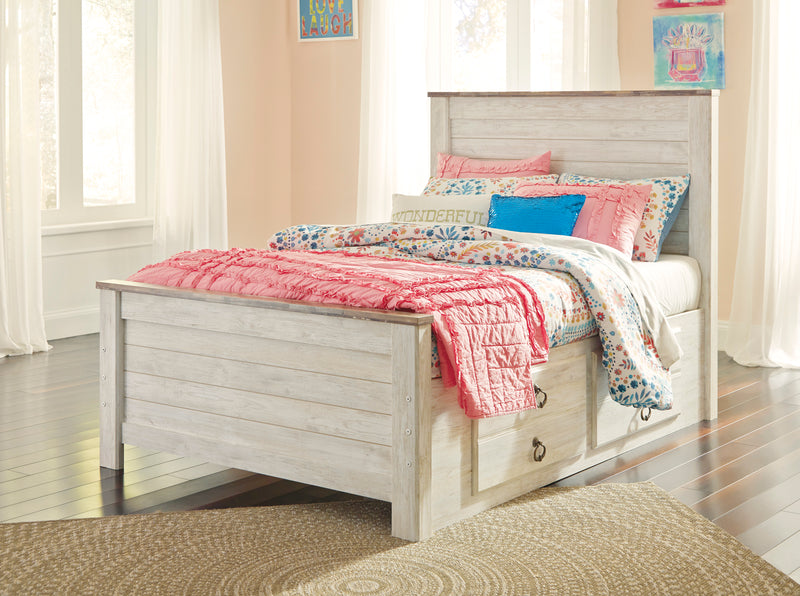 Willowton Platform Storage Bed with Headboard & Frame for Kids, Whitewash - Full Size
