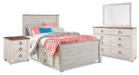 Willowton 6pc Bedroom Set with Platform Storage Bed, Dresser, Mirror & Nightstand, Whitewash - Twin