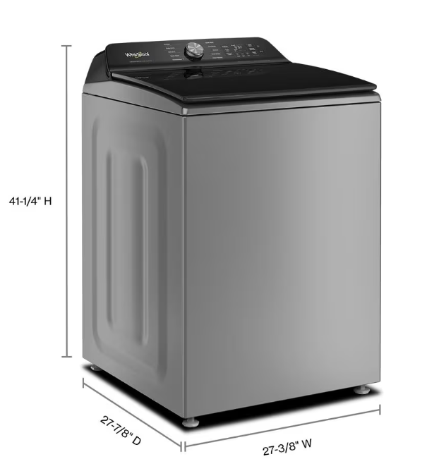 Whirlpool 6.1 Cu. Ft. Smart Top Load Washer with Removable Agitator – Radiant Silver - WTW8507TR