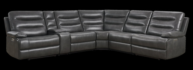 Zayne 6-Piece Leather-Look Fabric Power Reclining Sectional with Storage Console and USB Charging Ports – Grey