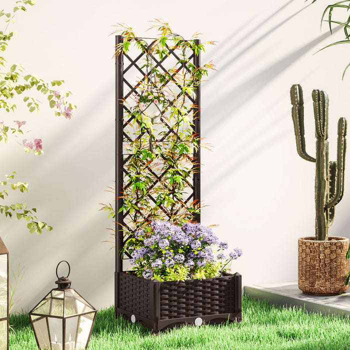 Outsunny Plastic Raised Bed, Garden Box With Trellis, 16\" X 16\" X 48\"