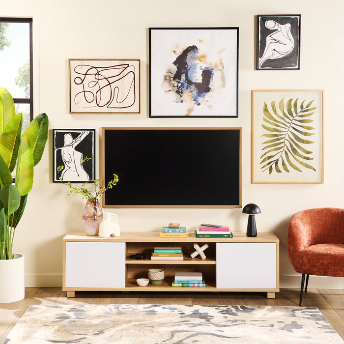 Kort & Co. Aiden 72\" TV Stand with Storage and Cable Management for TVs up to 80\"- Natural and White