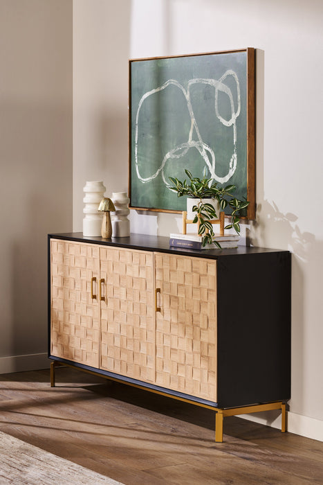 Alenna 60\" 3-Door Accent Cabinet - Black with Weathered White Doors