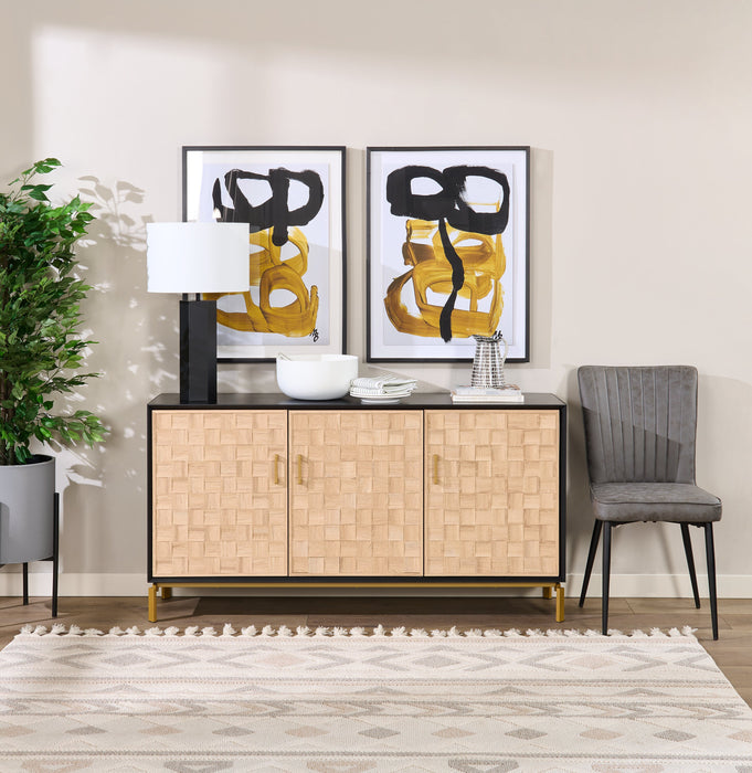 Alenna 60\" 3-Door Accent Cabinet - Black with Weathered White Doors