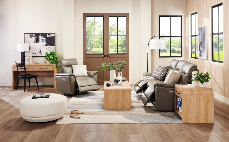 Chateau d’Ax Angelo 38.58\" Genuine Leather Swivel Rocker Power Reclining Chair - Grey