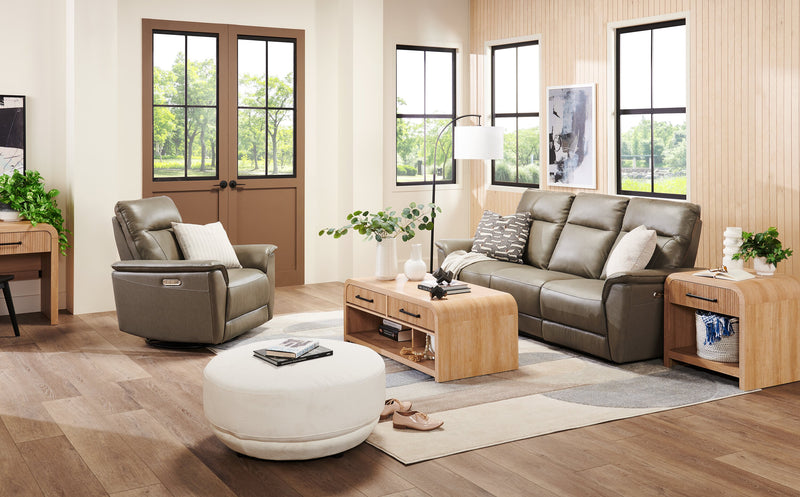 Chateau d’Ax Angelo 38.58\" Genuine Leather Swivel Rocker Power Reclining Chair - Grey