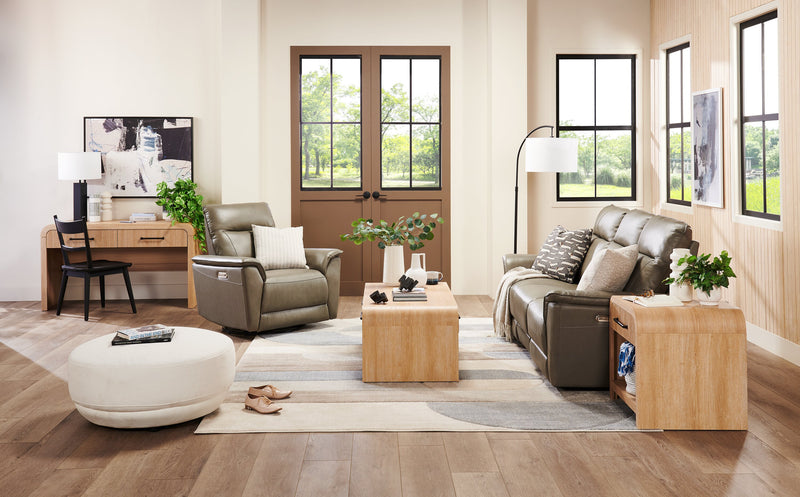 Chateau d’Ax Angelo 38.58\" Genuine Leather Swivel Rocker Power Reclining Chair - Grey