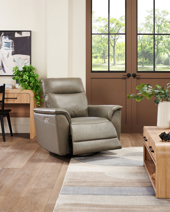 Chateau d’Ax Angelo 38.58\" Genuine Leather Swivel Rocker Power Reclining Chair - Grey