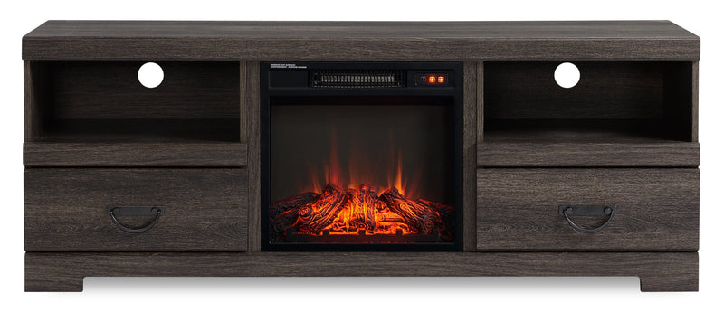 Asher 60\" Rustic Electric Fireplace TV Stand with Storage & Cable Management for TVs up to 65\"- Brown Oak