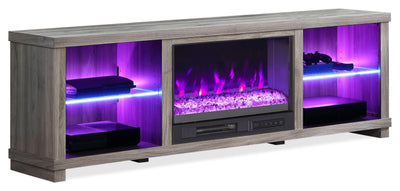 Aurora 72" Modern Electric Fireplace TV Stand with Storage & Cable Management for TVs up to 80"- As|Meuble pour téléviseur moderne Aurora de 72 po avec foyer électrique, rangement et système de gestio