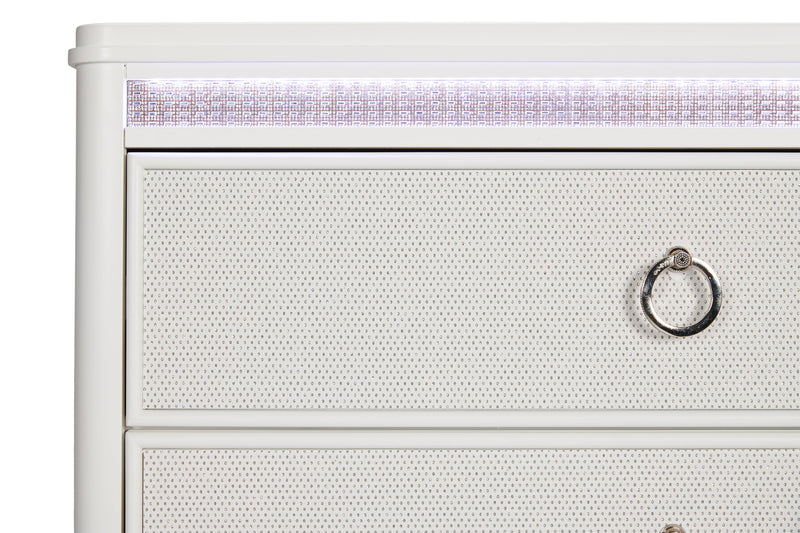 Ava Bedside 2-Drawer Nightstand with LED Light, 32.5\"W x 28\"H, Glam - White