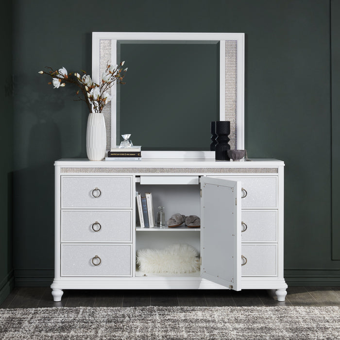 Ava Bedroom 7-Drawer Dresser with LED Light, 67\"W x 39\"H, Glam - White