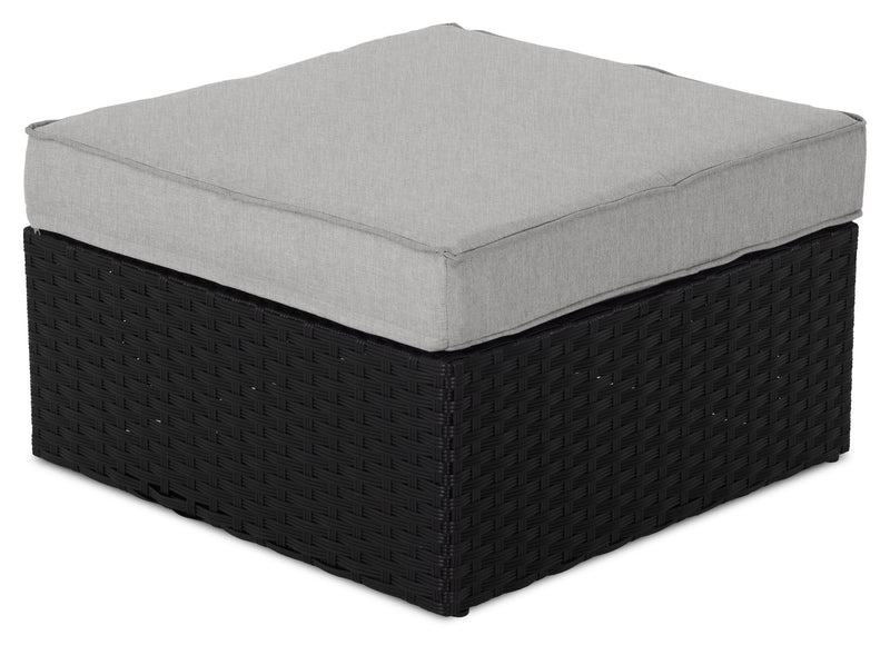 Barbados 6-Piece Outdoor Patio Set with 3 Corner Chairs, 2 Armless Chairs & Ottoman - Hand-Woven Resin Wicker, UV & Weather Resistant - Black/Grey