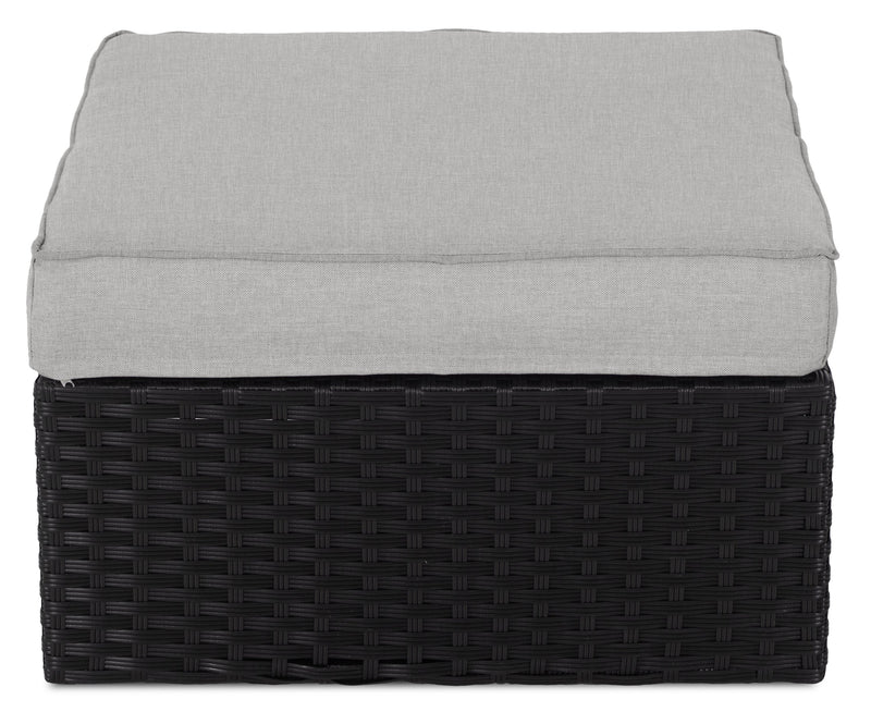Barbados 6-Piece Outdoor Patio Set with 3 Corner Chairs, 2 Armless Chairs & Ottoman - Hand-Woven Resin Wicker, UV & Weather Resistant - Black/Grey