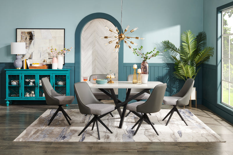 Bari Dining Chair with Vegan-Leather & Linen-Look Fabric, Swivel-Seat, Metal - Grey