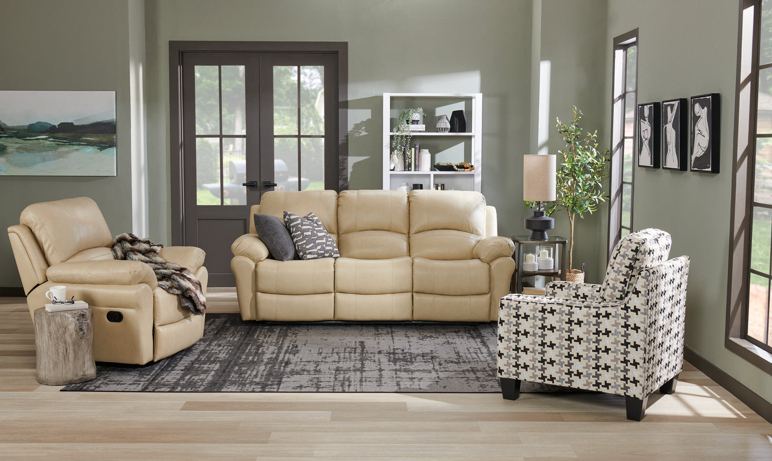 Kobe 87.4 Genuine Leather Reclining Sofa Stone Beige The Brick