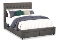 Beck Upholstered Storage Bed in Dark Grey Fabric, Button Tufted - Queen Size 