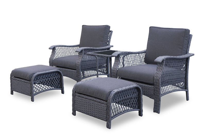 Belize 5Piece Outdoor Patio Conversation Set with 2 Chairs, 2 Otto