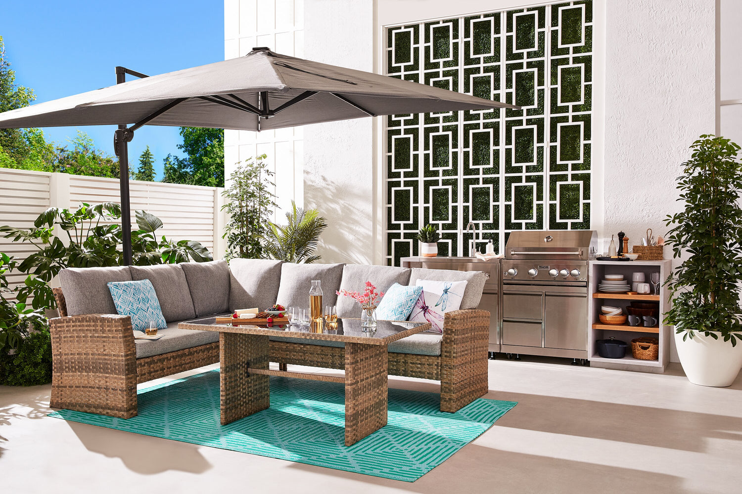 big lots patio umbrella set Replacement Canopy Compatible with the Real Living Triple Vent 15ft Sold at Fits Model Numbers: BS17031, BS19080-LI, BS19080-RE UPF 50+ UV Resistant Outdoor Dining Big Lots Dining