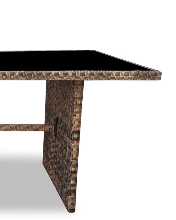 Bergen Dining Height Outdoor Patio Table - Hand-Woven Resin Wicker, Glass Top - Grey