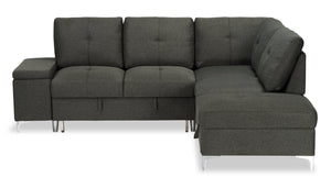 Breeze 3-Piece Right-Facing Linen-Look Fabric Sleeper Sectional - Charcoal