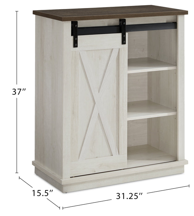 Bristow 31” Accent Cabinet with Shelves and Sliding Barn Door - White Oak