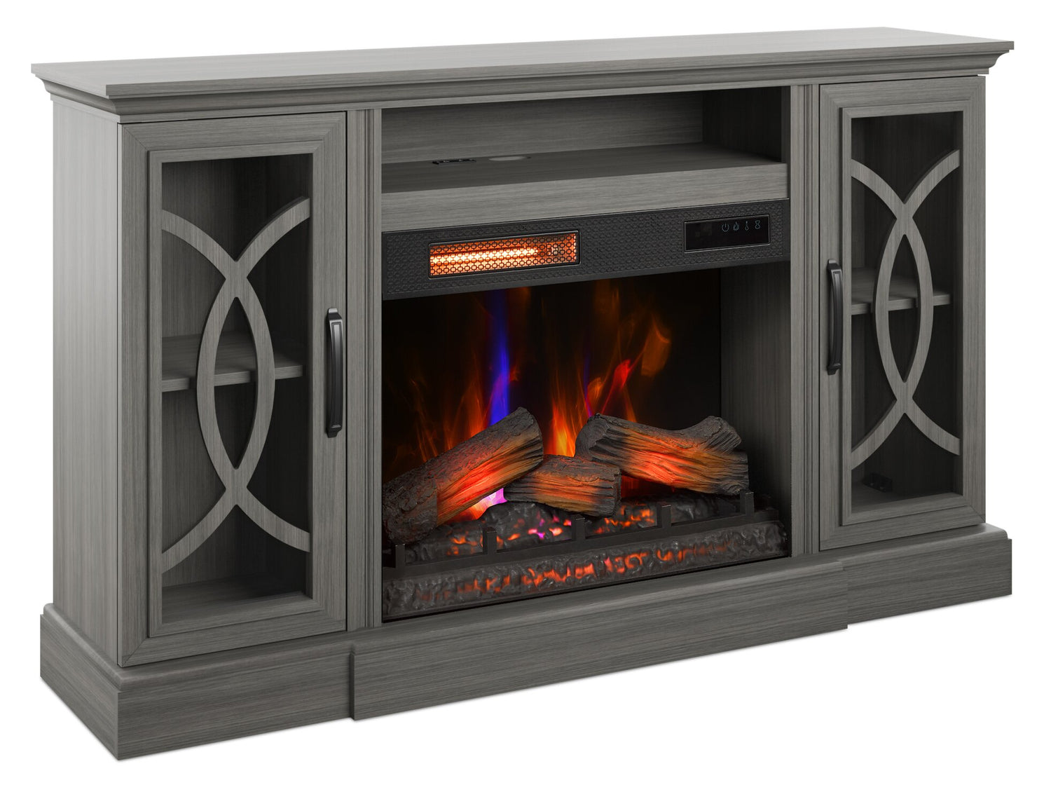 Brooke 62 Contemporary Electric Fireplace TV Stand with Storage Cable Management for TVs up to 70 Grey