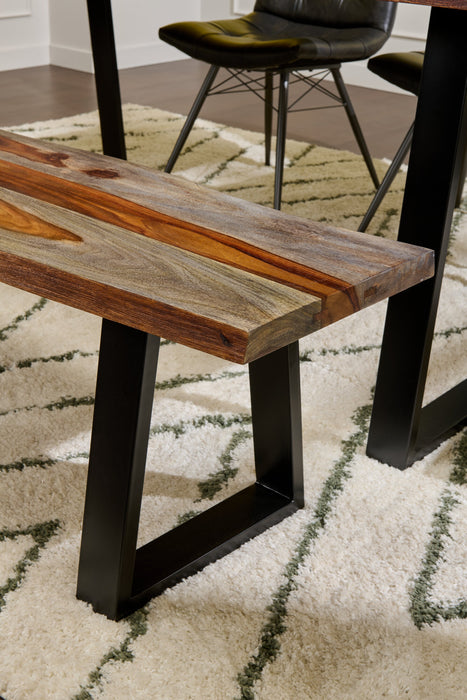 Bowery Dining Bench, Sheesham Wood, Metal, Trapizoid Base, 70\"W - Brown