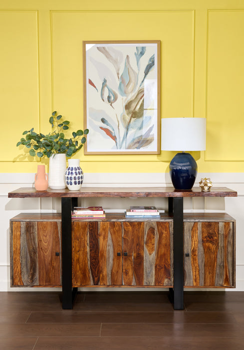 Bowery Dining Server with Storage & Shelf, Sheesham Wood, Metal, 69\"W - Brown