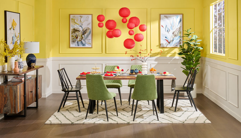 Bowery Dining Table, Sheesham Wood, Metal, Trapizoid Base, 80\"W - Brown