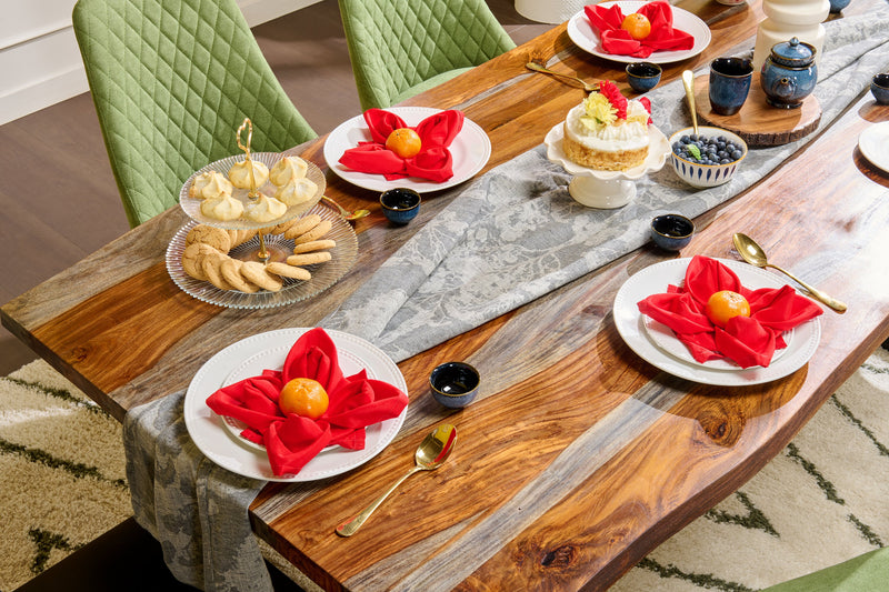 Bowery Dining Table, Sheesham Wood, Metal, Trapizoid Base, 80\"W - Brown