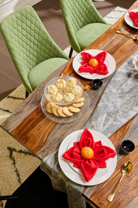 Bowery Dining Table, Sheesham Wood, Metal, Trapizoid Base, 80\"W - Brown