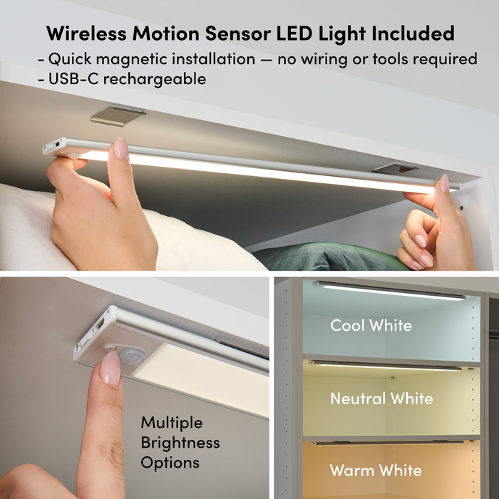 Bestar Florence 25\" Modular Reach-In/Walk-In Closet System with LED Light and Shelves - White