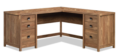 Cannery Bridge 66" Commercial Grade L-Shaped Office Desk with 6-Drawers - Brown|Bureau en forme de L Cannery Bridge de 66 po de qualité commerciale à 6 tiroirs - brun