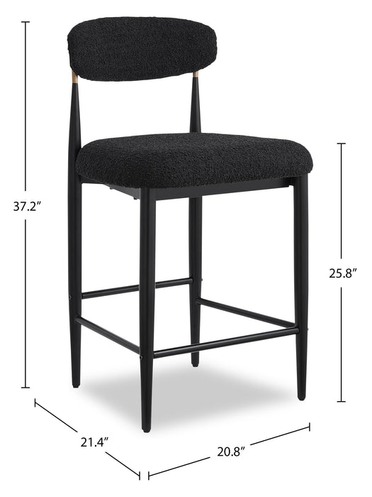Kort & Co. Capri Counter-Height Stool with Boucle Fabric & Gold Accent, 26\"H, Metal - Black