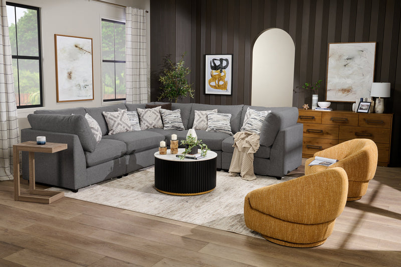Kort & Co. Capri 32” Modern Round Coffee Table with White Sintered Stone Top and Casters - Black and Gold