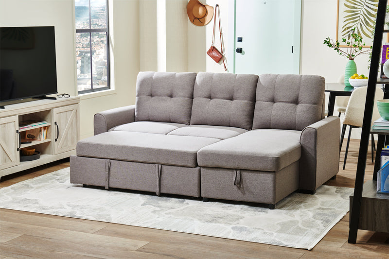 Carter 2-Piece Right-Facing Linen-Look Fabric Sleeper Sectional with Storage Chaise - Solis Grey