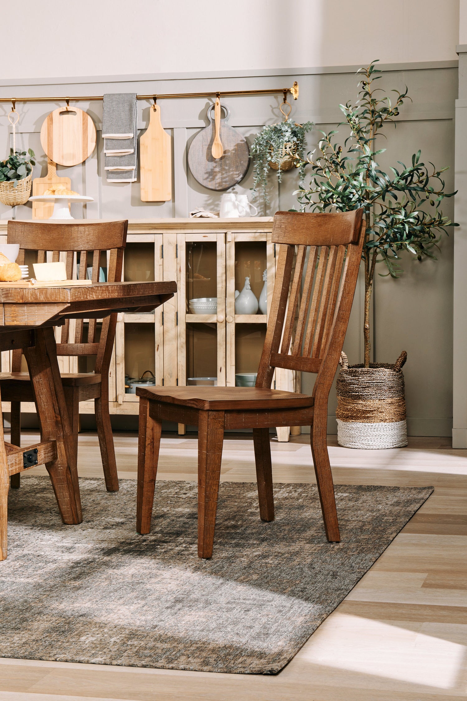Cedar Dining Chair, Pine Wood, Slat Back Brown The Brick