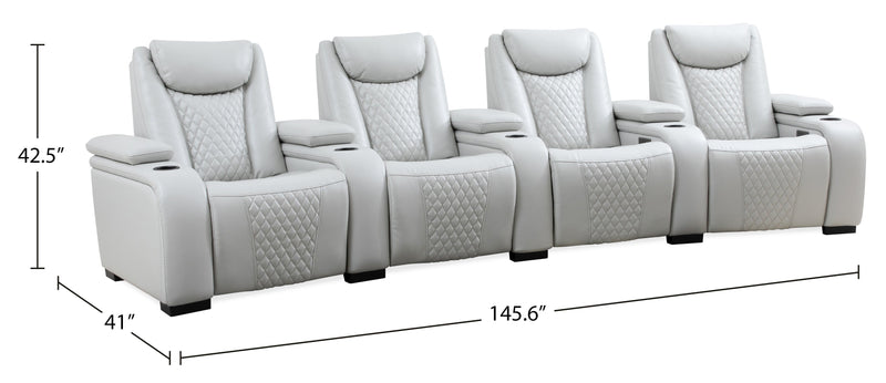 Cinema 5-Piece Leather-Look Fabric Home Theatre Power Reclining Sectional with Power Headrests - Cosmic Fog Grey